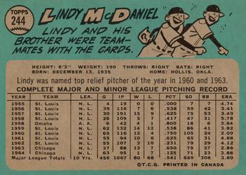 1965 O-Pee-Chee #244 Lindy McDaniel Back
