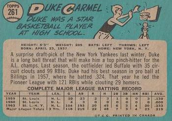 1965 O-Pee-Chee #261 Duke Carmel Back