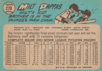 1965 O-Pee-Chee #270 Milt Pappas Back