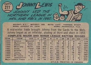 1965 O-Pee-Chee #277 Johnny Lewis Back