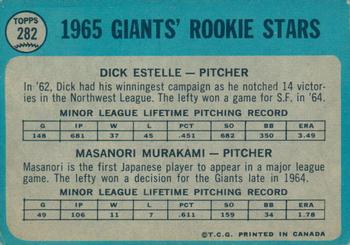 1965 O-Pee-Chee #282 Giants 1965 Rookie Stars (Dick Estelle / Masanori Murakami) Back