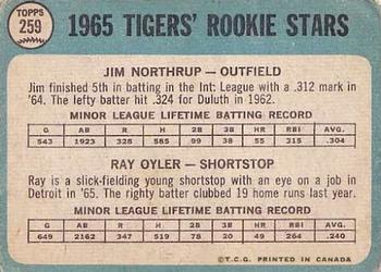 1965 O-Pee-Chee #259 Tigers 1965 Rookie Stars (Jim Northrup / Ray Oyler) Back