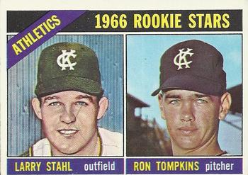 1966 O-Pee-Chee #107 Athletics 1966 Rookie Stars (Larry Stahl / Ron Tompkins) Front