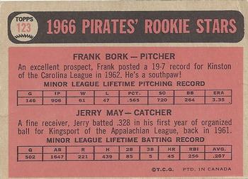 1966 O-Pee-Chee #123 Pirates 1966 Rookie Stars (Frank Bork / Jerry May) Back