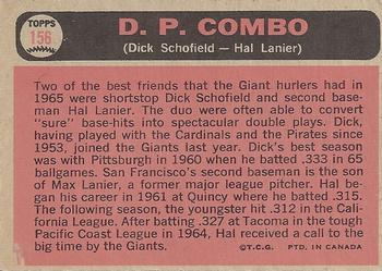1966 O-Pee-Chee #156 D P Combo (Dick Schofield / Hal Lanier) Back