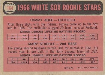 1966 O-Pee-Chee #164 White Sox 1966 Rookie Stars (Tommie Agee / Marv Staehle) Back
