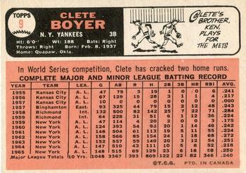1966 O-Pee-Chee #9 Clete Boyer Back