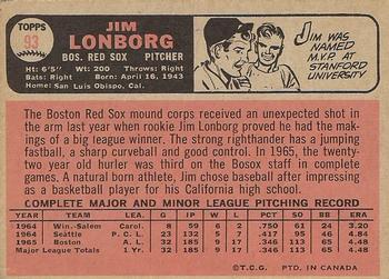 1966 O-Pee-Chee #93 Jim Lonborg Back
