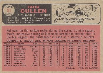 1966 O-Pee-Chee #31 Jack Cullen Back