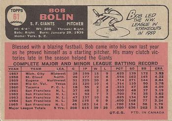 1966 O-Pee-Chee #61 Bobby Bolin Back