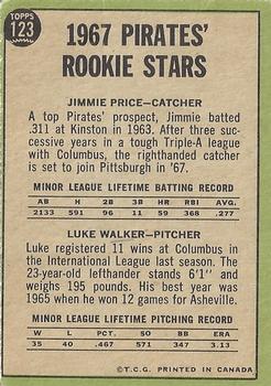 1967 O-Pee-Chee #123 Pirates 1967 Rookie Stars (Jim Price / Luke Walker) Back