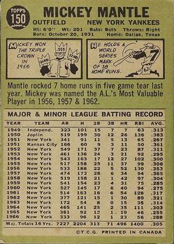 1967 O-Pee-Chee #150 Mickey Mantle Back