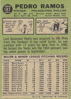 1967 O-Pee-Chee #187 Pedro Ramos Back