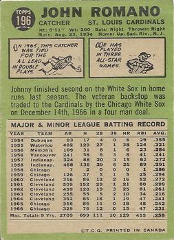 1967 O-Pee-Chee #196 Johnny Romano Back