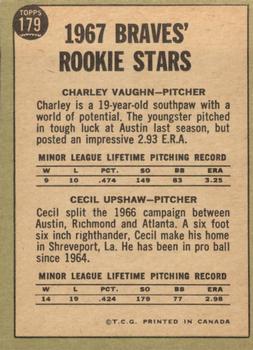 1967 O-Pee-Chee #179 Braves 1967 Rookie Stars (Charles Vaughan / Cecil Upshaw) Back