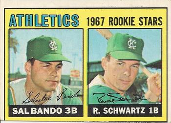 1967 O-Pee-Chee #33 Athletics 1967 Rookie Stars (Sal Bando / Randy Schwartz) Front