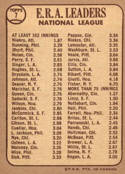 1968 O-Pee-Chee #7 National League 1967 ERA Leaders (Phil Niekro / Jim Bunning / Chris Short) Back