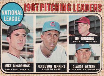 1968 O-Pee-Chee #9 National League 1967 Pitching Leaders (Mike McCormick / Ferguson Jenkins / Jim Bunning / Claude Osteen) Front