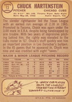1968 O-Pee-Chee #13 Chuck Hartenstein Back
