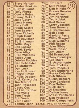 1968 O-Pee-Chee #67 1st Series Checklist 1-109 (Jim Kaat) Back