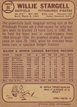 1968 O-Pee-Chee #86 Willie Stargell Back