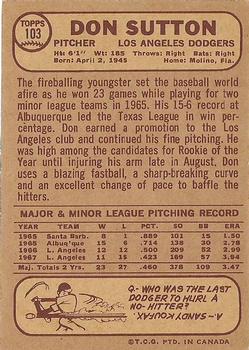 1968 O-Pee-Chee #103 Don Sutton Back