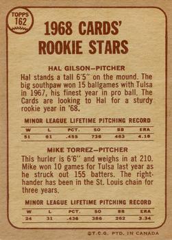 1968 O-Pee-Chee #162 Cardinals 1968 Rookie Stars (Hal Gilson / Mike Torrez) Back