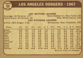 1968 O-Pee-Chee #168 Los Angeles Dodgers Back