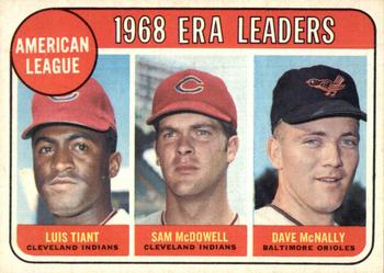 1969 O-Pee-Chee #7 American League 1968 ERA Leaders (Luis Tiant / Sam McDowell / Dave McNally) Front