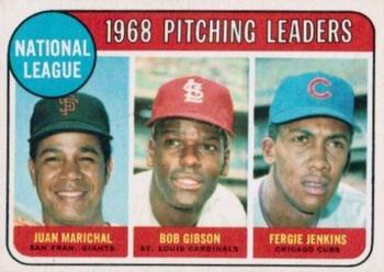 1969 O-Pee-Chee #10 National League 1968 Pitching Leaders (Juan Marichal / Bob Gibson / Fergie Jenkins) Front