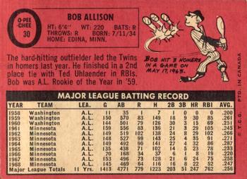 1969 O-Pee-Chee #30 Bob Allison Back
