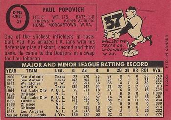 1969 O-Pee-Chee #47 Paul Popovich Back