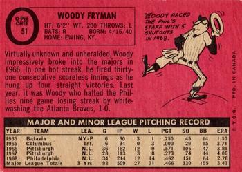 1969 O-Pee-Chee #51 Woody Fryman Back