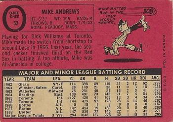 1969 O-Pee-Chee #52 Mike Andrews Back