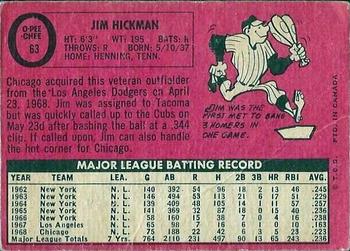 1969 O-Pee-Chee #63 Jim Hickman Back