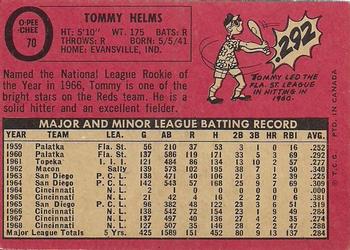 1969 O-Pee-Chee #70 Tommy Helms Back