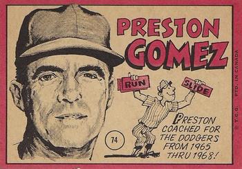 1969 O-Pee-Chee #74 Preston Gomez Back