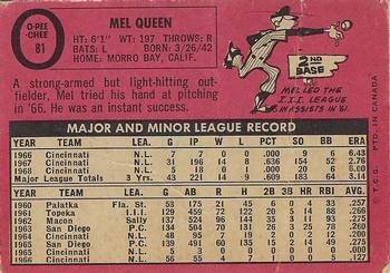 1969 O-Pee-Chee #81 Mel Queen Back