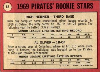 1969 O-Pee-Chee #82 Pirates 1969 Rookie Stars (Rich Hebner / Al Oliver) Back