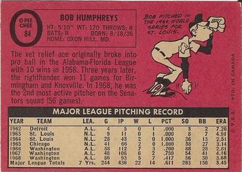 1969 O-Pee-Chee #84 Bob Humphreys Back