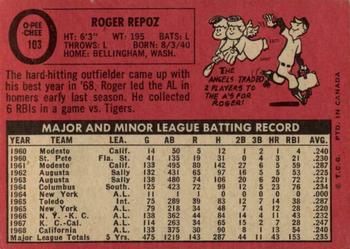 1969 O-Pee-Chee #103 Roger Repoz Back