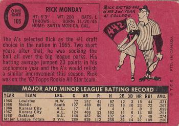 1969 O-Pee-Chee #105 Rick Monday Back