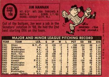 1969 O-Pee-Chee #106 Jim Hannan Back