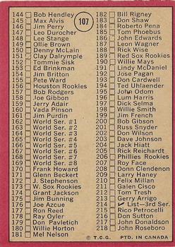 1969 O-Pee-Chee #107 2nd Series Check List 110-218 (Bob Gibson) Back