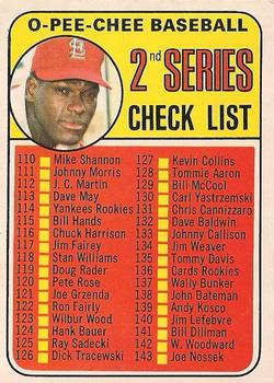 1969 O-Pee-Chee #107 2nd Series Check List 110-218 (Bob Gibson) Front