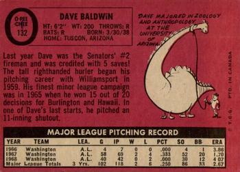 1969 O-Pee-Chee #132 Dave Baldwin Back