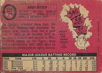 1969 O-Pee-Chee #139 Andy Kosco Back