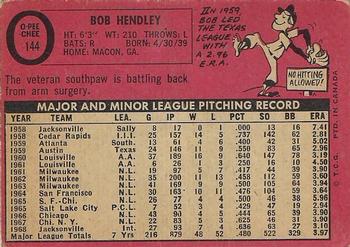 1969 O-Pee-Chee #144 Bob Hendley Back
