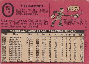 1969 O-Pee-Chee #151 Clay Dalrymple Back