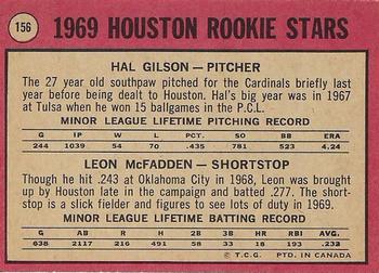 1969 O-Pee-Chee #156 Houston 1969 Rookie Stars (Hal Gilson / Leon McFadden) Back